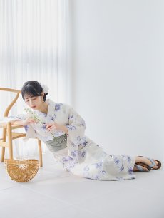 画像9: 【即日発送】紫の花揺蕩う浴衣 【浴衣3点セット 浴衣/帯/下駄】 [YMT] (9)