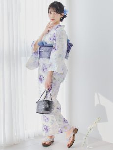 画像11: 【即日発送】水彩紫牡丹柄浴衣 【浴衣3点セット 浴衣/帯/下駄】 [YMT] (11)