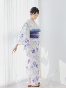 画像12: 【即日発送】水彩紫牡丹柄浴衣 【浴衣3点セット 浴衣/帯/下駄】 [YMT] (12)