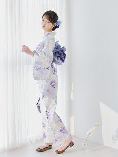 画像13: 【即日発送】水彩紫牡丹柄浴衣 【浴衣3点セット 浴衣/帯/下駄】 [YMT] (13)