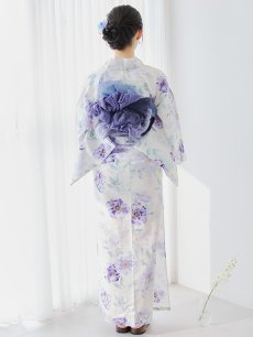 画像14: 【即日発送】水彩紫牡丹柄浴衣 【浴衣3点セット 浴衣/帯/下駄】 [YMT] (14)