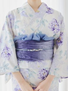 画像15: 【即日発送】水彩紫牡丹柄浴衣 【浴衣3点セット 浴衣/帯/下駄】 [YMT] (15)