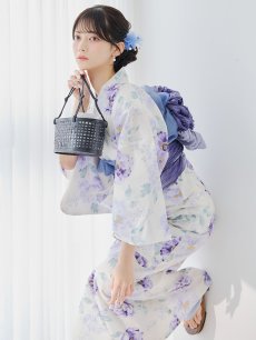 画像1: 【即日発送】水彩紫牡丹柄浴衣 【浴衣3点セット 浴衣/帯/下駄】 [YMT] (1)