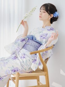 画像5: 【即日発送】水彩紫牡丹柄浴衣 【浴衣3点セット 浴衣/帯/下駄】 [YMT] (5)