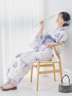画像7: 【即日発送】水彩紫牡丹柄浴衣 【浴衣3点セット 浴衣/帯/下駄】 [YMT] (7)