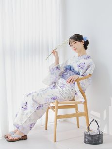 画像8: 【即日発送】水彩紫牡丹柄浴衣 【浴衣3点セット 浴衣/帯/下駄】 [YMT] (8)