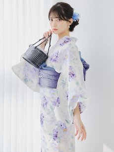 画像9: 【即日発送】水彩紫牡丹柄浴衣 【浴衣3点セット 浴衣/帯/下駄】 [YMT] (9)