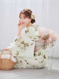 画像2: 【即日発送】秋静牡丹の大人浴衣 【浴衣3点セット 浴衣/帯/下駄】 [YMT] (2)