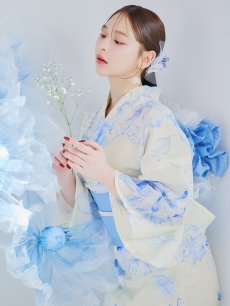 画像26: 【即日発送】グラデーションブルー牡丹和モダン浴衣 【浴衣3点セット 浴衣/帯/下駄】 [YMT] (26)
