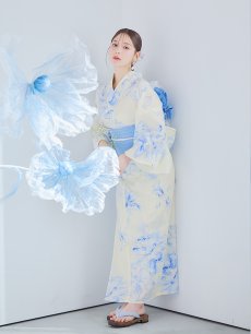 画像28: 【即日発送】グラデーションブルー牡丹和モダン浴衣 【浴衣3点セット 浴衣/帯/下駄】 [YMT] (28)