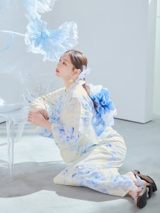 画像30: 【即日発送】グラデーションブルー牡丹和モダン浴衣 【浴衣3点セット 浴衣/帯/下駄】 [YMT] (30)