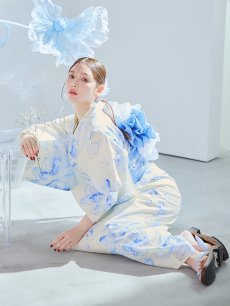 画像31: 【即日発送】グラデーションブルー牡丹和モダン浴衣 【浴衣3点セット 浴衣/帯/下駄】 [YMT] (31)