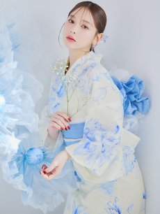 画像17: 【即日発送】グラデーションブルー牡丹和モダン浴衣 【浴衣3点セット 浴衣/帯/下駄】 [YMT] (17)