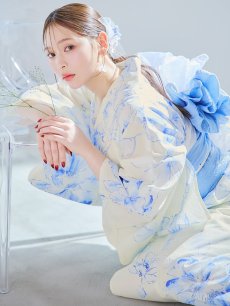 画像18: 【即日発送】グラデーションブルー牡丹和モダン浴衣 【浴衣3点セット 浴衣/帯/下駄】 [YMT] (18)