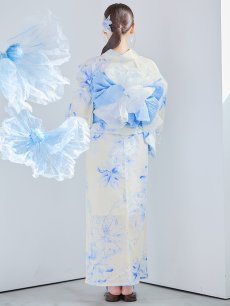 画像38: 【即日発送】グラデーションブルー牡丹和モダン浴衣 【浴衣3点セット 浴衣/帯/下駄】 [YMT] (38)