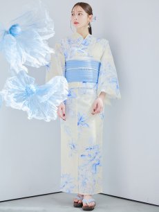画像20: 【即日発送】グラデーションブルー牡丹和モダン浴衣 【浴衣3点セット 浴衣/帯/下駄】 [YMT] (20)