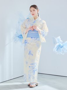 画像23: 【即日発送】グラデーションブルー牡丹和モダン浴衣 【浴衣3点セット 浴衣/帯/下駄】 [YMT] (23)