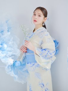 画像25: 【即日発送】グラデーションブルー牡丹和モダン浴衣 【浴衣3点セット 浴衣/帯/下駄】 [YMT] (25)