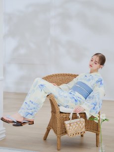 画像11: 【即日発送】グラデーションブルー牡丹和モダン浴衣 【浴衣3点セット 浴衣/帯/下駄】 [YMT] (11)