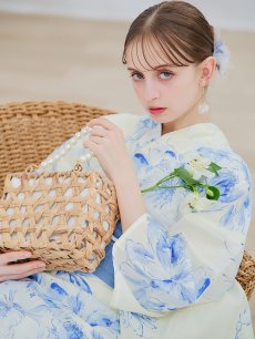 画像13: 【即日発送】グラデーションブルー牡丹和モダン浴衣 【浴衣3点セット 浴衣/帯/下駄】 [YMT] (13)