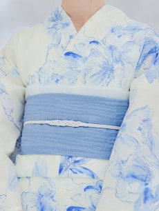 画像15: 【即日発送】グラデーションブルー牡丹和モダン浴衣 【浴衣3点セット 浴衣/帯/下駄】 [YMT] (15)