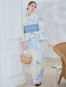 画像1: 【即日発送】グラデーションブルー牡丹和モダン浴衣 【浴衣3点セット 浴衣/帯/下駄】 [YMT] (1)