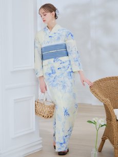 画像3: 【即日発送】グラデーションブルー牡丹和モダン浴衣 【浴衣3点セット 浴衣/帯/下駄】 [YMT] (3)