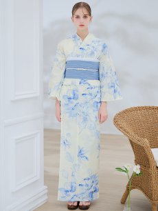 画像4: 【即日発送】グラデーションブルー牡丹和モダン浴衣 【浴衣3点セット 浴衣/帯/下駄】 [YMT] (4)