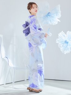 画像29: 【即日発送】アンティークブルーローズ浴衣 【浴衣3点セット 浴衣/帯/下駄】 [YMT] (29)