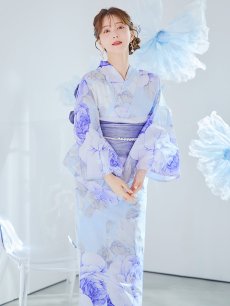 画像34: 【即日発送】アンティークブルーローズ浴衣 【浴衣3点セット 浴衣/帯/下駄】 [YMT] (34)