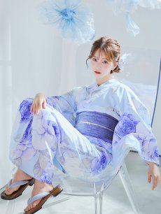 画像20: 【即日発送】アンティークブルーローズ浴衣 【浴衣3点セット 浴衣/帯/下駄】 [YMT] (20)