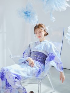 画像24: 【即日発送】アンティークブルーローズ浴衣 【浴衣3点セット 浴衣/帯/下駄】 [YMT] (24)