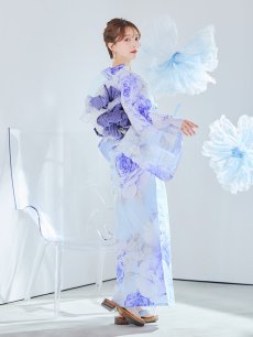 画像27: 【即日発送】アンティークブルーローズ浴衣 【浴衣3点セット 浴衣/帯/下駄】 [YMT] (27)