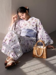 画像1: 【即日発送】藤霞のアンティークローズ浴衣 【浴衣3点セット 浴衣/帯/下駄】  [OF04/HC03] (1)