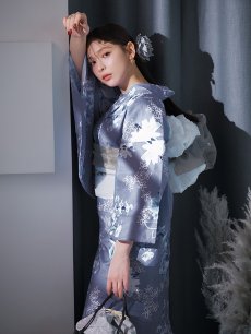 画像12: 【即日発送】グレイ×モードフラワー浴衣 【浴衣3点セット 浴衣/帯/下駄】 [YMT] (12)