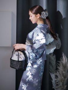 画像14: 【即日発送】グレイ×モードフラワー浴衣 【浴衣3点セット 浴衣/帯/下駄】 [YMT] (14)