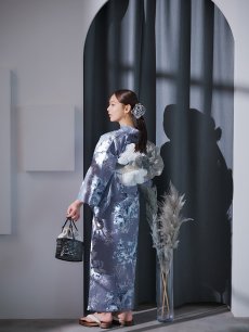 画像15: 【即日発送】グレイ×モードフラワー浴衣 【浴衣3点セット 浴衣/帯/下駄】 [YMT] (15)