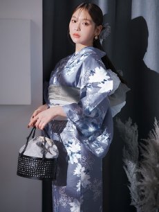 画像3: 【即日発送】グレイ×モードフラワー浴衣 【浴衣3点セット 浴衣/帯/下駄】 [YMT] (3)