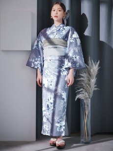 画像4: 【即日発送】グレイ×モードフラワー浴衣 【浴衣3点セット 浴衣/帯/下駄】 [YMT] (4)