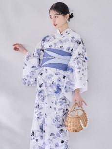 画像3: 【即日発送】水墨ニュアンスフラワー浴衣 【浴衣3点セット 浴衣/帯/下駄】  [OF04/HC03] (3)
