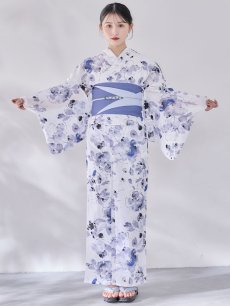 画像4: 【即日発送】水墨ニュアンスフラワー浴衣 【浴衣3点セット 浴衣/帯/下駄】  [OF04/HC03] (4)