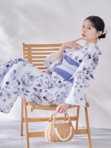 画像5: 【即日発送】水墨ニュアンスフラワー浴衣 【浴衣3点セット 浴衣/帯/下駄】  [OF04/HC03] (5)