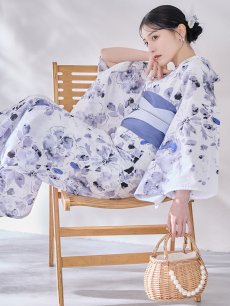 画像10: 【即日発送】水墨ニュアンスフラワー浴衣 【浴衣3点セット 浴衣/帯/下駄】  [OF04/HC03] (10)