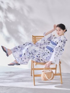 画像12: 【即日発送】水墨ニュアンスフラワー浴衣 【浴衣3点セット 浴衣/帯/下駄】  [OF04/HC03] (12)