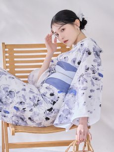 画像14: 【即日発送】水墨ニュアンスフラワー浴衣 【浴衣3点セット 浴衣/帯/下駄】  [OF04/HC03] (14)