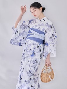 画像15: 【即日発送】水墨ニュアンスフラワー浴衣 【浴衣3点セット 浴衣/帯/下駄】  [OF04/HC03] (15)