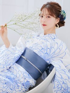 画像1: 【即日発送】白菊月の古典浴衣 【浴衣3点セット 浴衣/帯/下駄】 [YMT] (1)