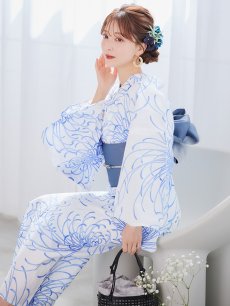 画像2: 【即日発送】白菊月の古典浴衣 【浴衣3点セット 浴衣/帯/下駄】 [YMT] (2)