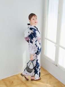 画像10: 【即日発送】濃紺牡丹柄浴衣 【浴衣3点セット 浴衣/帯/下駄】 [YMT] (10)