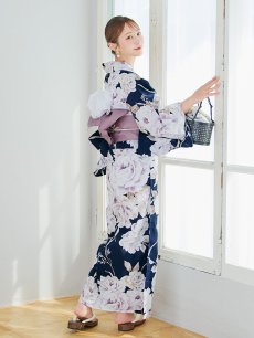 画像13: 【即日発送】濃紺牡丹柄浴衣 【浴衣3点セット 浴衣/帯/下駄】 [YMT] (13)